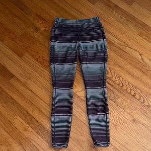 Athleta Black and Gray Striped Leggings
